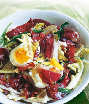 Salade van molsla met chorizo en ham