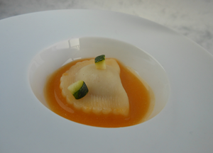 Pompoenpuree  met ravioli