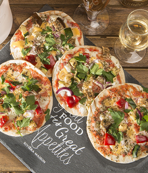 Mini BBQ tortilla met mozzarella, cheddarkaas en gegrilde groenten