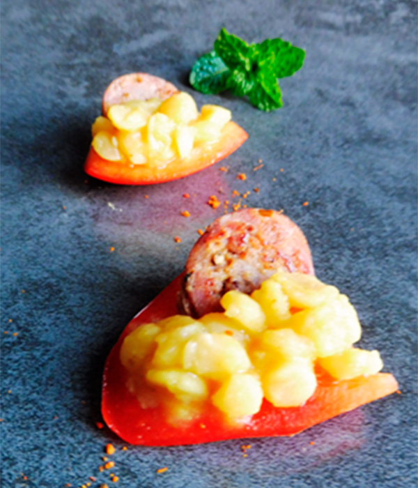 Gele linzen  met rode paprika en chorizo